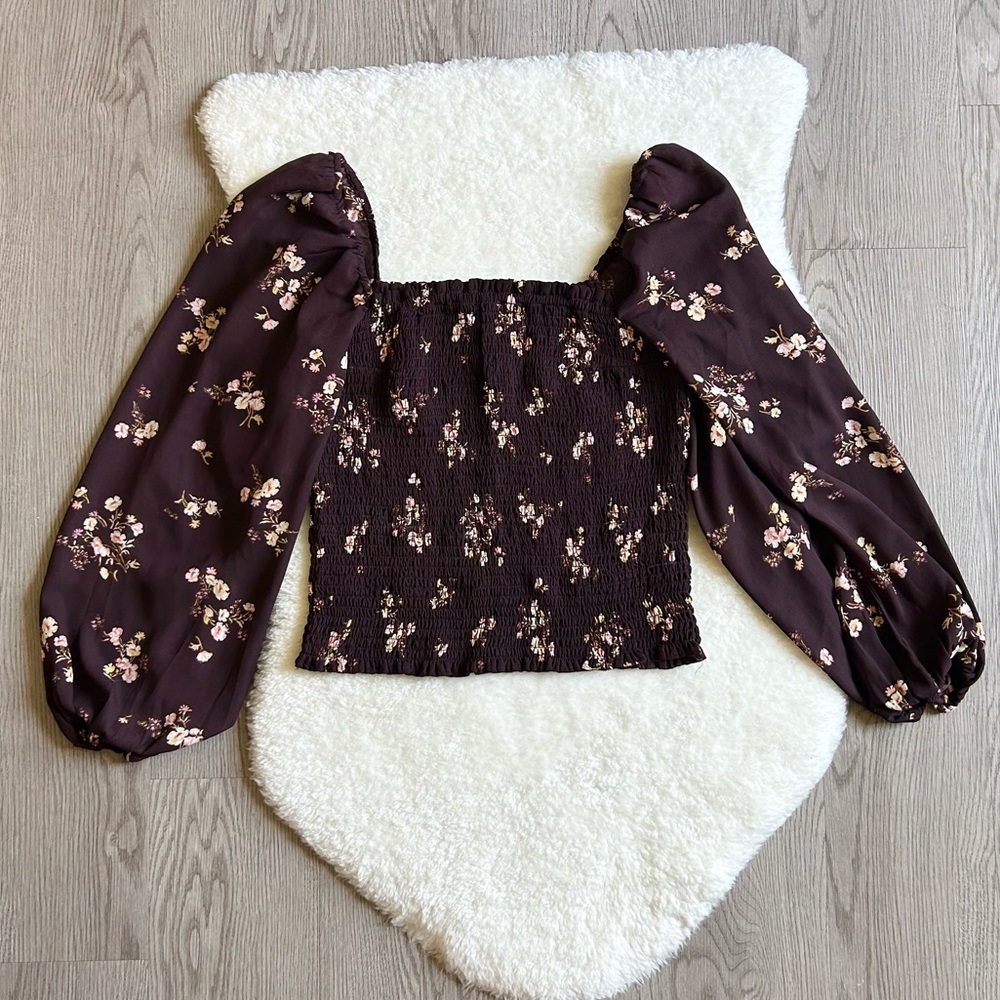 Abercrombie & Fitch Maroon Floral Long Bell Sleeve Blouse